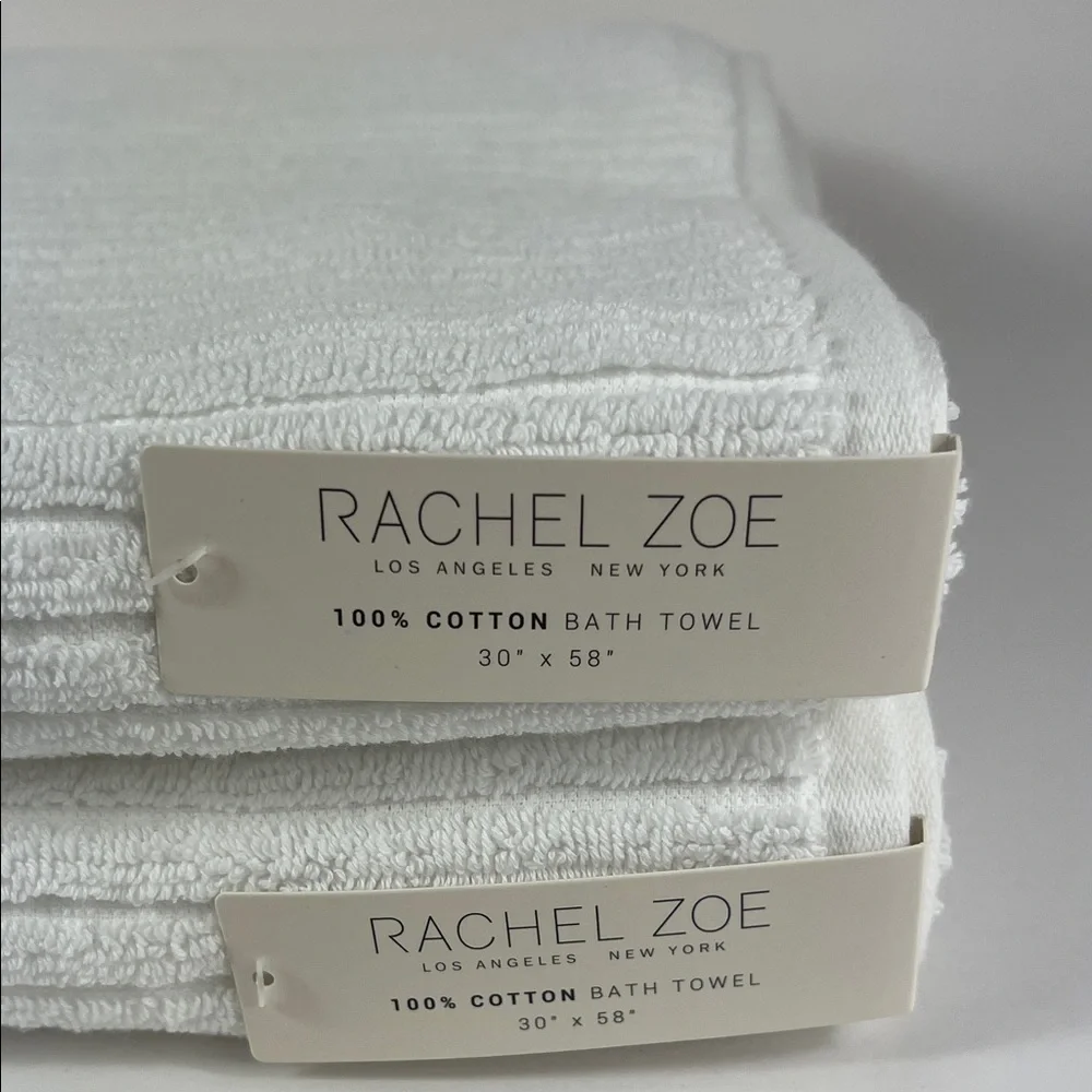 Rachel Zoe Bath Towels Pure White Ribbed Texture 100% Cotton Soft Set of 2 NEW